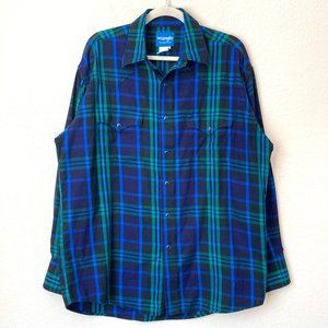 Wrangler Plaid Black Pearl Snap Western Shirt